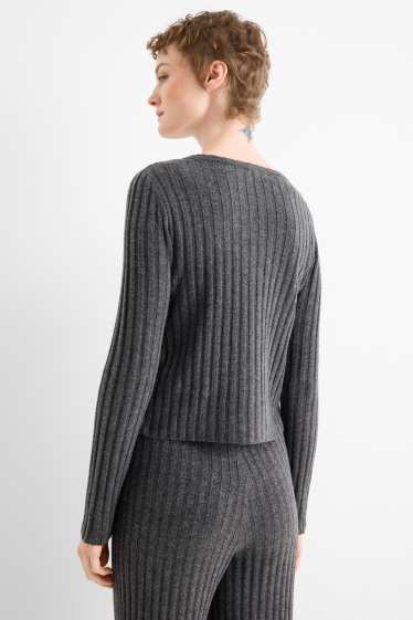 Dona - Jaqueta de punt - acanalada - gris fosc