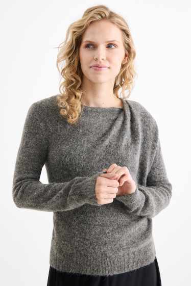 Femmes - Pull avec teneur en alpaga - gris chiné