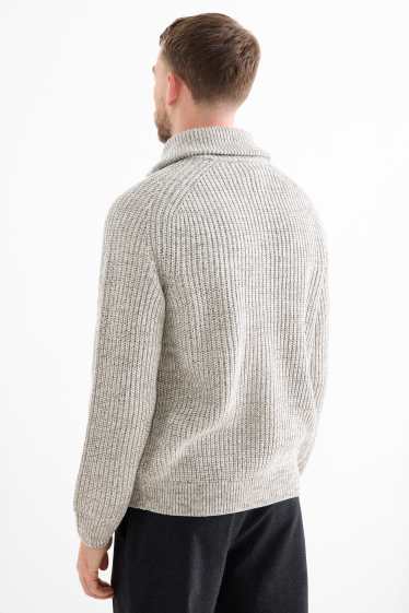 Men - Cardigan - ribbed - light gray