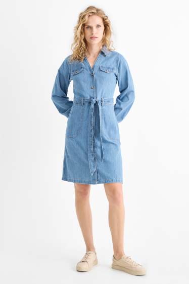 Damen - Jeans-Blusenkleid - jeansblau