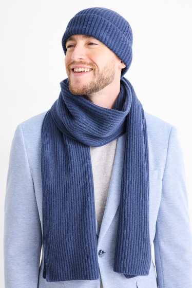 Bărbați - Căciulă cu conținut de cașmir - amestec de lână - reiată - albastru