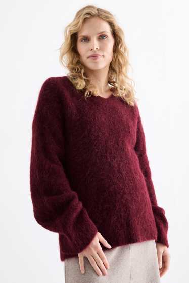 Femei - Pulover - amestec de lână alpaca - bordo