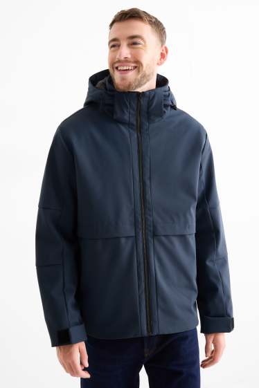 Hommes - Veste à coquille souple avec capuche - finition doublée - finition déperlante - 4 Way Stretch - bleu foncé