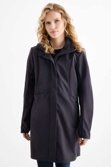 Dames - Softshellmantel met capuchon - waterafstotend - 4 Way Stretch - donkerblauw