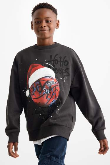 Copii - Băieți - Minge de baschet - bluză de molton cu motive de Crăciun - gri închis