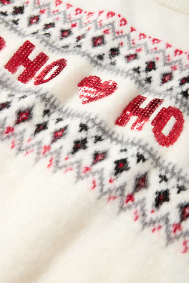 Femmes - Pull de Noël - HoHoHo - blanc crème