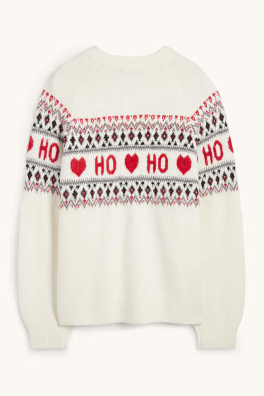 Femmes - Pull de Noël - HoHoHo - blanc crème