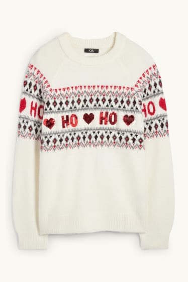 Femmes - Pull de Noël - HoHoHo - blanc crème