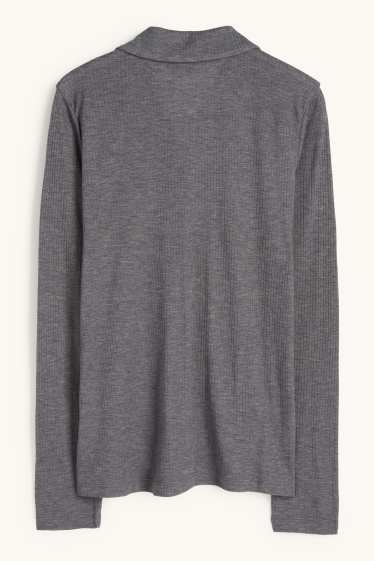 Donna - Polo a maniche lunghe - regular fit - a costine - grigio