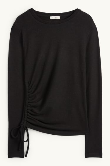 Women - Long sleeve top - slim fit - black