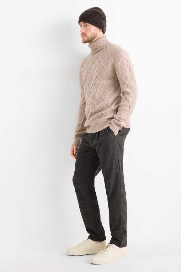 Pánské - Kalhoty chino - tapered fit - kostkované - tmavošedá