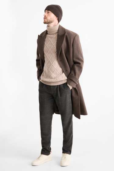 Pánské - Kalhoty chino - tapered fit - kostkované - tmavošedá