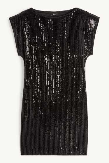 Dames - Pailletten - bodycon jurk - zwart