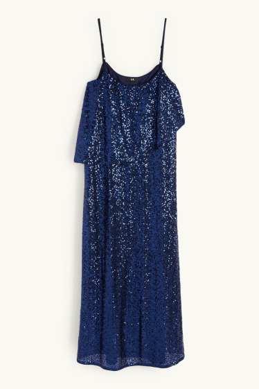 Damen - Pailletten-Kleid - Straight Fit - dunkelblau