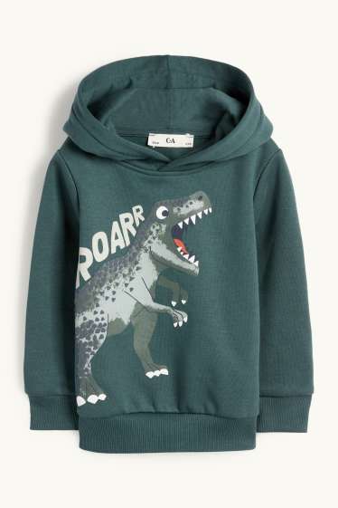 Děti - chlapci - Dinosaurus - mikina s kapucí - tmavozelená