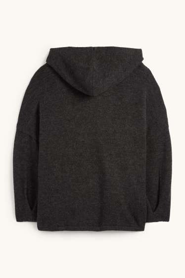 Dámské - Pletený kardigan s kapucí - tmavošedá