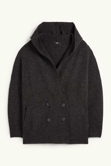 Dámské - Pletený kardigan s kapucí - tmavošedá