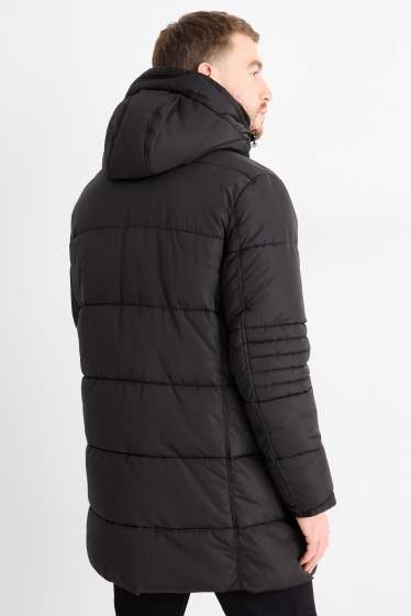 Hombre - Parka acolchada con capucha y pelo sintético - hidrófuga - negro