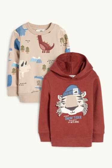Niños - Pack de 2 - tigre y dinosaurios - sudadera con capucha y sudadera sin capucha - marrón