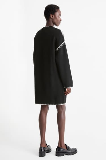 Dames - Gebreide jurk - straight fit - zwart