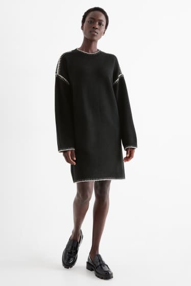 Dames - Gebreide jurk - straight fit - zwart