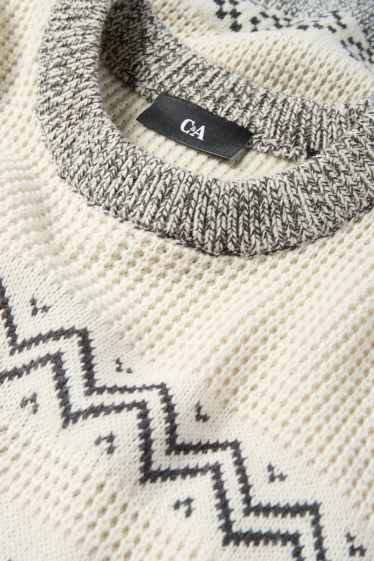 Uomo - Maglione natalizio - renna - fantasia - tessuto tramato - bianco crema