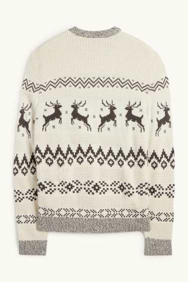 Uomo - Maglione natalizio - renna - fantasia - tessuto tramato - bianco crema