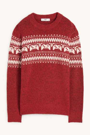 Kinderen: jongens - Gaming-controller - trui - met patroon - rood