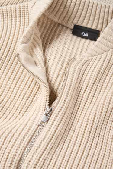 Herren - Strickjacke - gerippt - beige