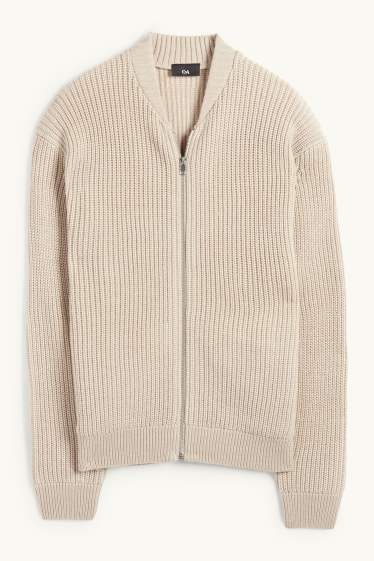 Herren - Strickjacke - gerippt - beige