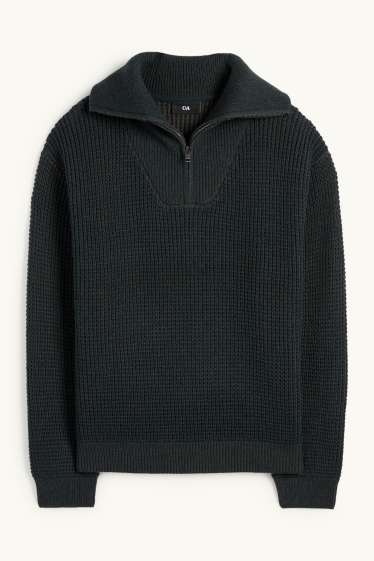 Men - Jumper - textured - dark green