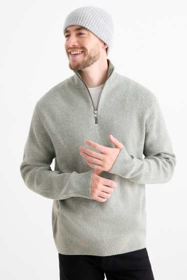 Uomo - Maglione - a coste - grigio chiaro