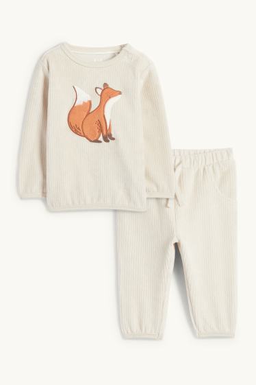 Baby Boys - Fox - baby outfit - ribbed - 2 piece - beige