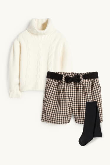 Enfants filles - Ensemble - pull à col roulé, short et collants - 3 pièces - blanc crème