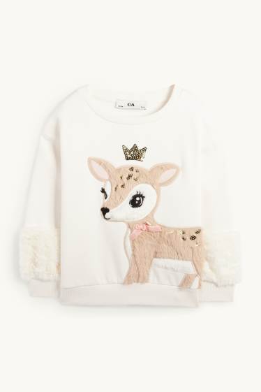 Copii - Fete - Căprioară - bluză de molton - alb-crem