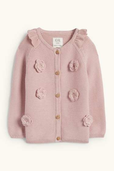 Bebeluși - fete - Floricele - cardigan tricotat bebeluși - roz