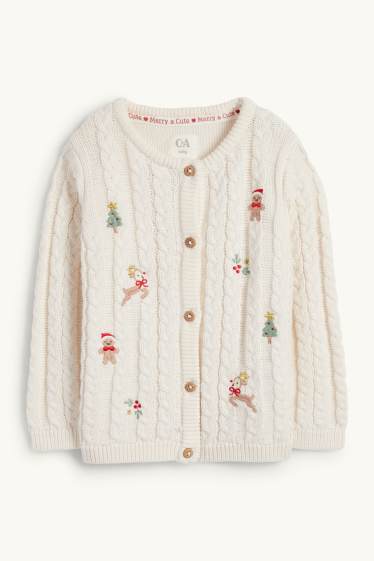 Bébés filles - Renne et pain d’épice - Gilet de maille de Noël pour bébé - blanc crème