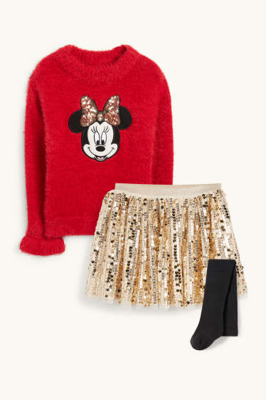 Enfants filles - Minnie Mouse - ensemble - pull, jupe et collants - rouge