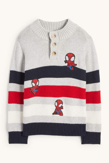 Kinderen: jongens - Spidey - trui - gestreept - met structuur - lichtgrijs / donkerblauw