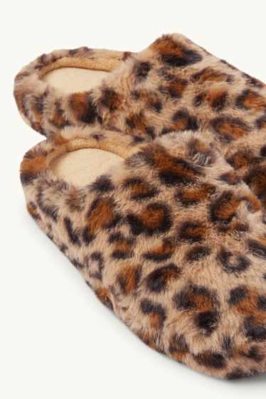 Dames - Pantoffels van imitatiebont - bruin