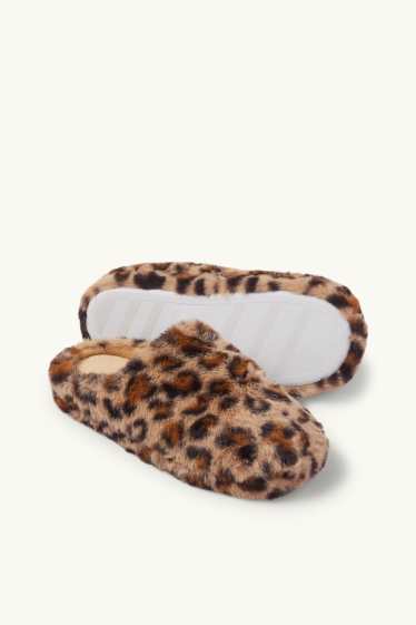 Dames - Pantoffels van imitatiebont - bruin