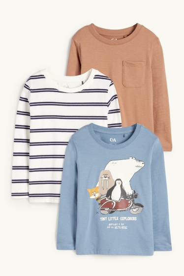 Copii - Băieți - Multipack 3 buc. - animale sălbatice - tricou cu mânecă lungă - albastru