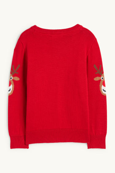 Enfants garçons - Renne et père Noël - pull de Noël - rouge