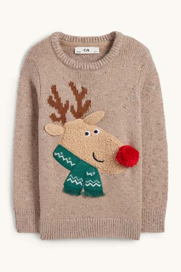 Kinder Jungen - Rentier - Weihnachtspullover - beige