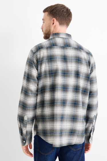 Men - Flannel shirt - regular fit - kent collar - check - blue