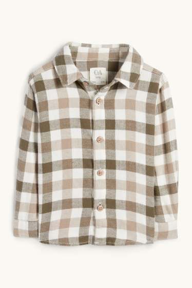 Miminka - chlapci - Flanelová košile pro miminka - kostkovaná - tmavošedá