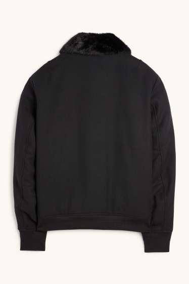 Heren - Jas met imitatiebontrandje - zwart