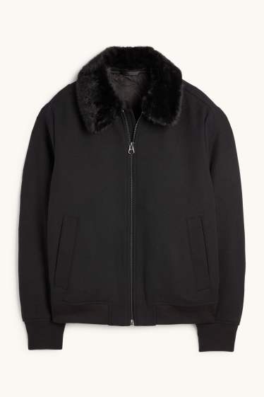 Heren - Jas met imitatiebontrandje - zwart