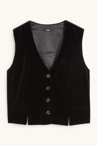 Damen - Samt-Weste - Regular Fit - schwarz