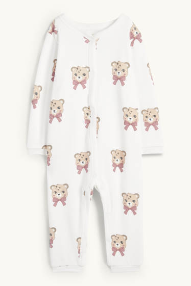 Baby Mädchen - Leopard - Baby-Schlafanzug - plüschgefüttert - weiss